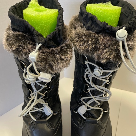 Lands End Youth 487526 Hillary Tall Snow Winter Boots sz 3m Faux Fur Black - Picture 10 of 10